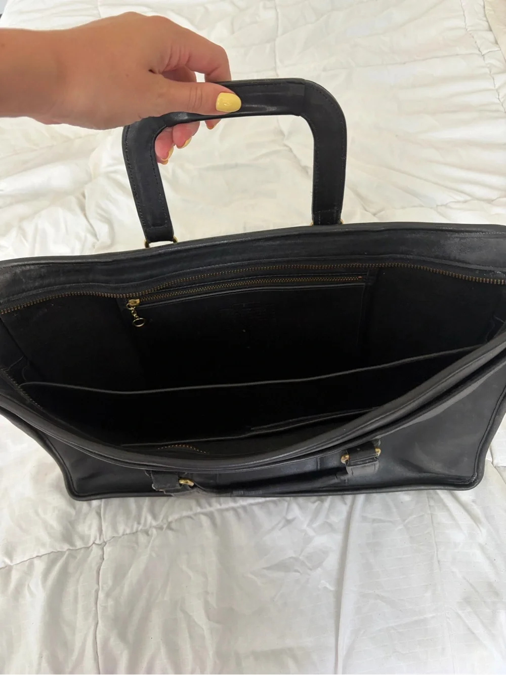 Men's Black Leather Briefcase with Top Handles
